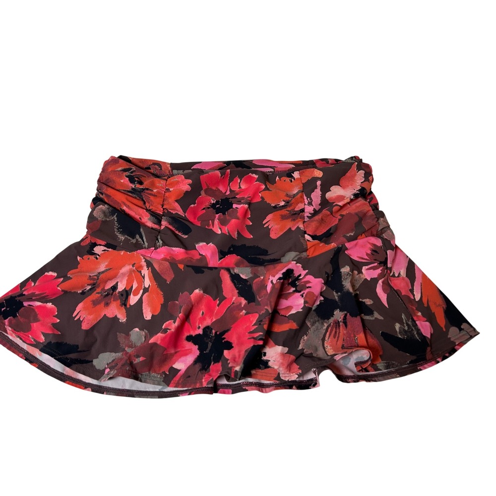 Lands' End Swim Skirt Women's 10 Brown Floral Ruffle Skirted Bottom Swimsuit